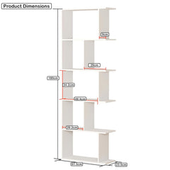 Lukzer 6 Layer Engineered Wood Space-Saving Organizer with Zigzag Open Bookshelf (MR-018/White)