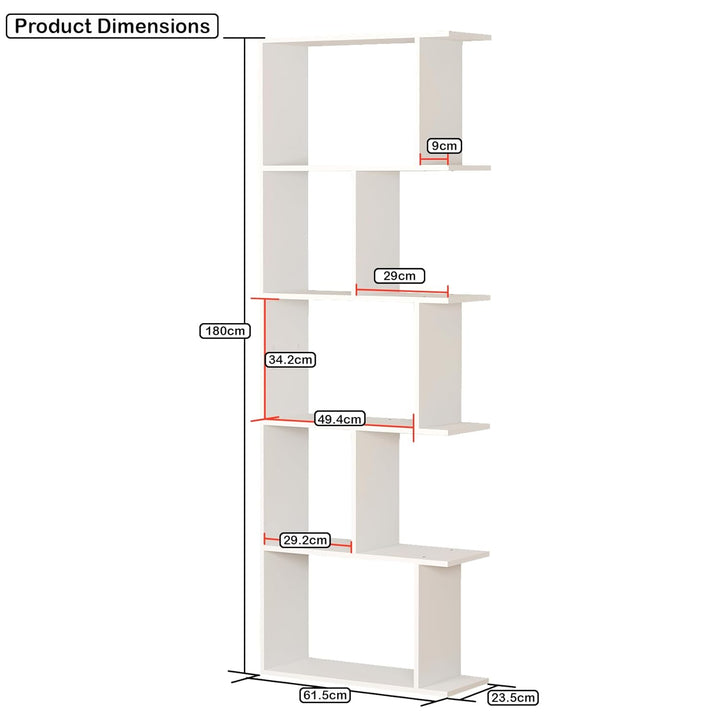 Lukzer 6 Layer Engineered Wood Space-Saving Organizer with Zigzag Open Bookshelf (MR-018/White)