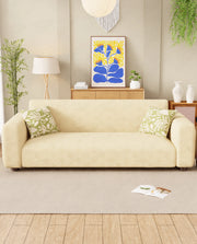 Lukzer Pastel Shades Textured Sofa Cover - Yellow Starlight Grid (SC-141-01)