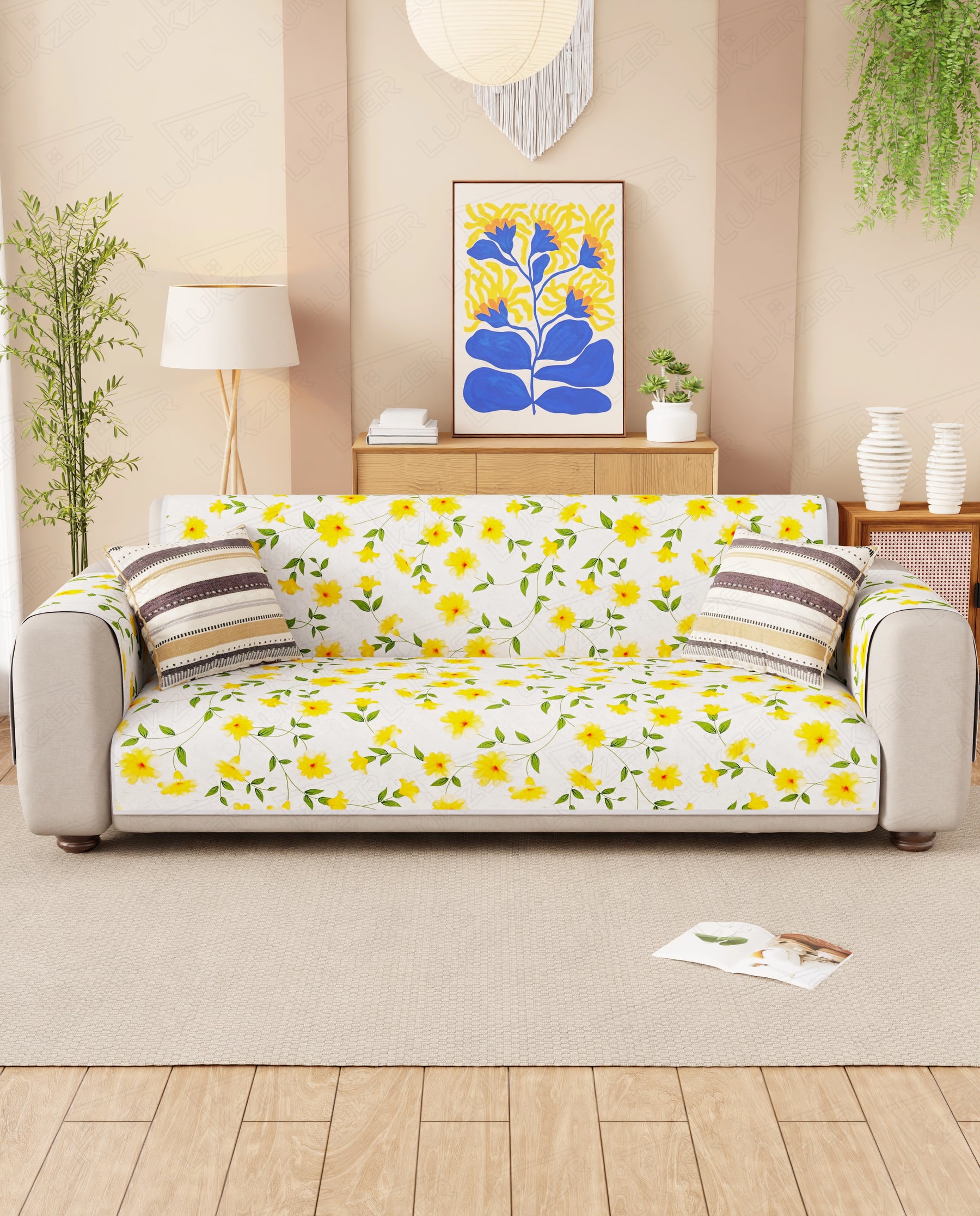 Lukzer Reversible Quilted Sofa Mat with Arms Terra Bloom (SC-205-01)