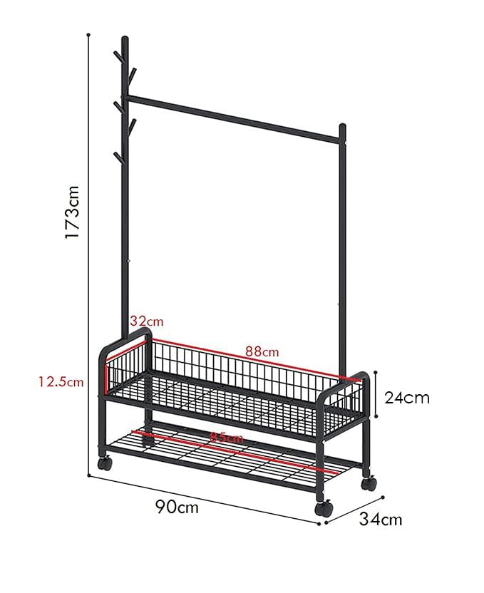 Lukzer Heavy-Duty Portable Metal Clothes Rack with Double Rod & Bottom Shelf (MGR-002/Black)