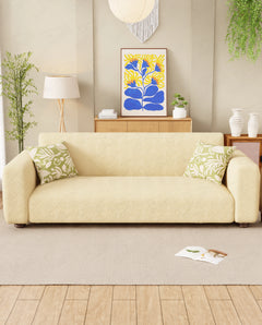 Lukzer Pastel Shades Textured Sofa Cover - Yellow Abstract (SC-170-01)
