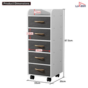 Lukzer 5-Drawer Engineered Wood Storage Cabinet with Fabric Bins & Wheels (MR-027/White)