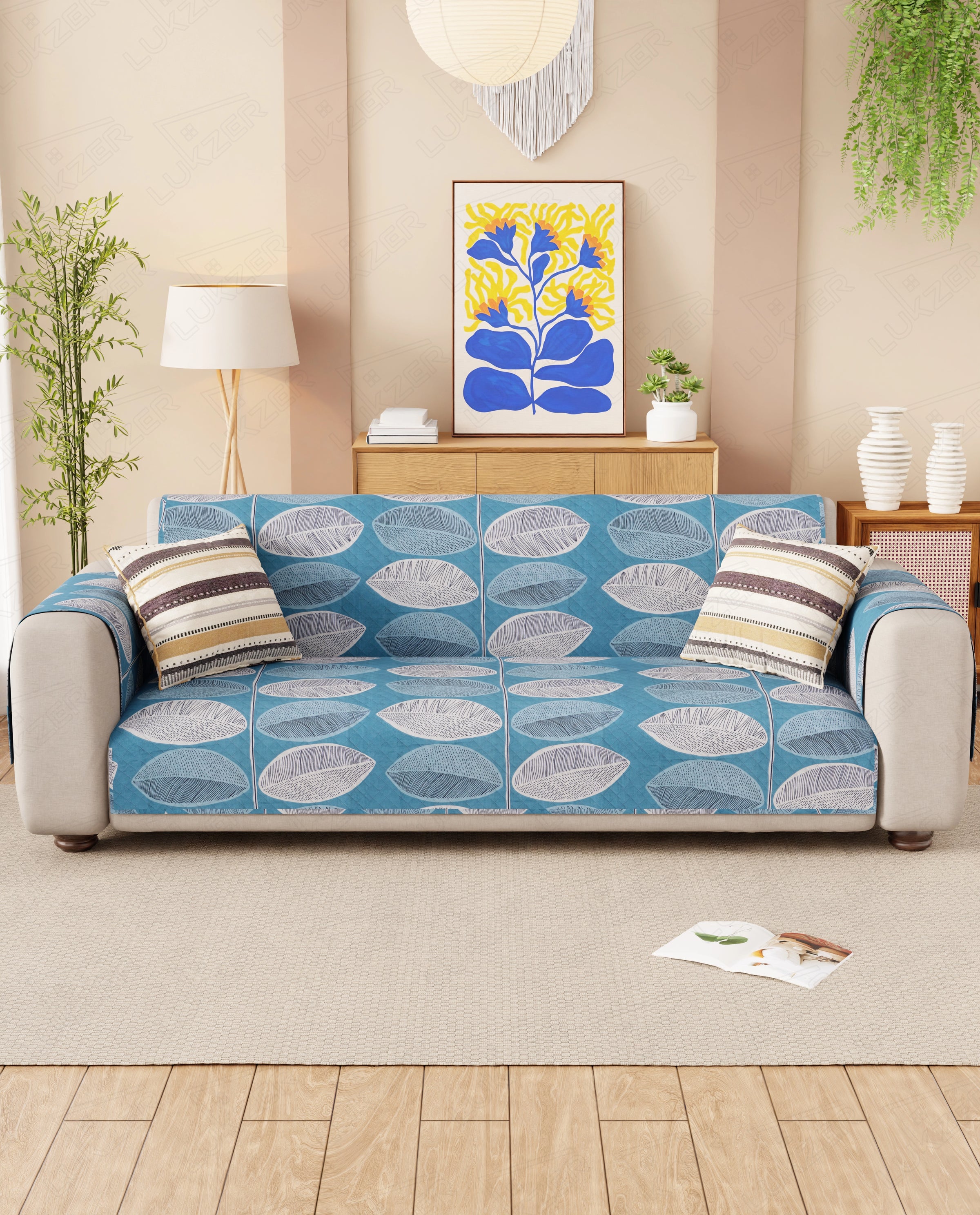 Lukzer Reversible Quilted Sofa Mat with Arms Ocean Breeze (SC-183-01/A)