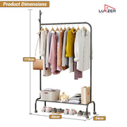 Lukzer Metal Garment Rack with Wheels & 1 Bottom Storage Shelf (MGR-005/Black)