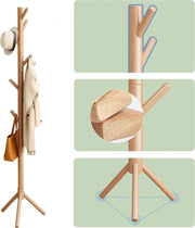 Bamboo Freestanding Multifunctional 8 Hook Coat Hanger