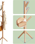 Bamboo Freestanding Multifunctional 8 Hook Coat Hanger