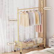 Lukzer Compact Garment Stand – 90cm, Mesh Design,1 - Bottom Shelf MGR-001 (White/Gold/Black)