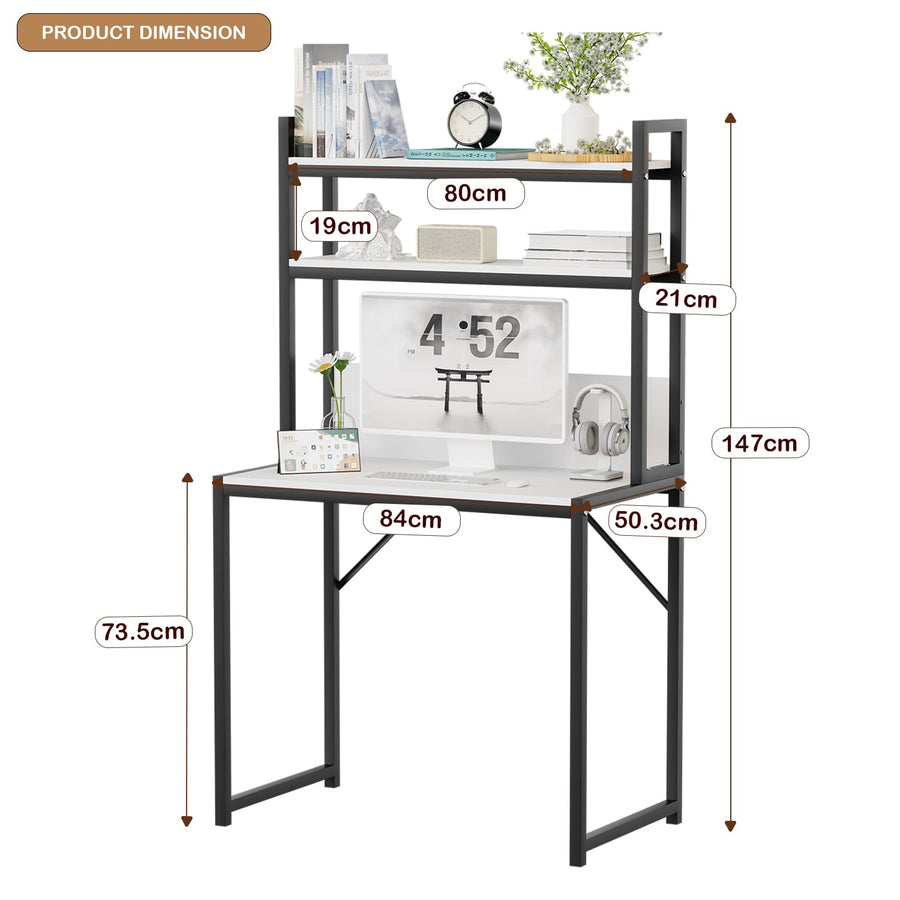Lukzer 3-Layer Metal & Wooden Computer Desk & Study Table with Bookshelf (MST-006/White)