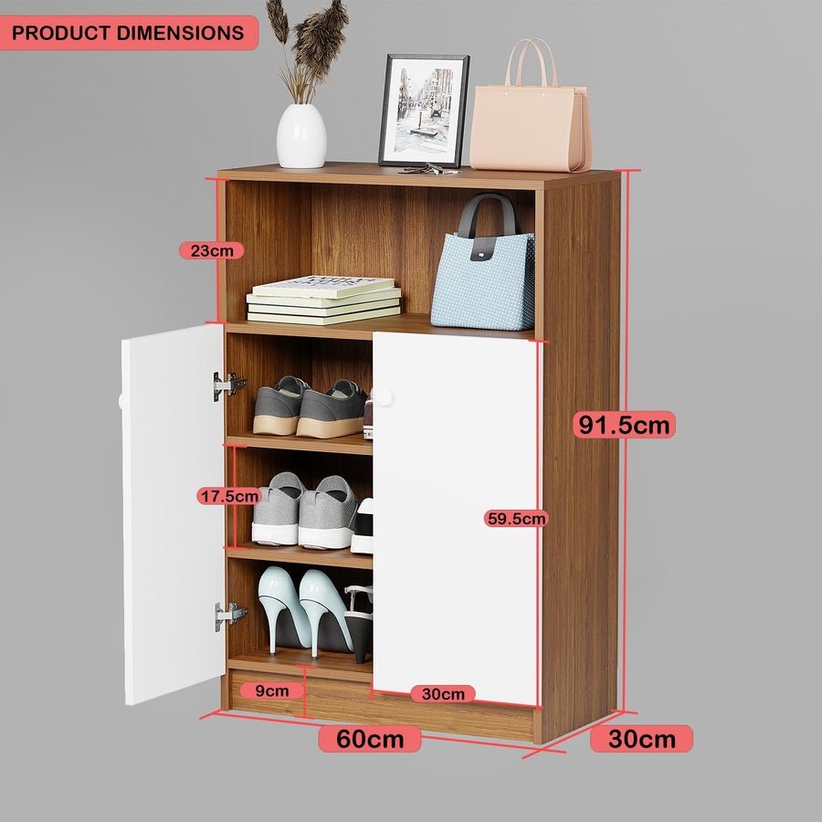 Lukzer 4-Tier Engineered Wood Shoe Organizer Rack Shelf with Door (SR-003/Oak Brown)