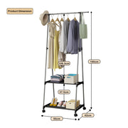 Lukzer A-Shaped Metal Garment Stand with Dual Storage Shelves & Wheels (MGR-010/Grey)