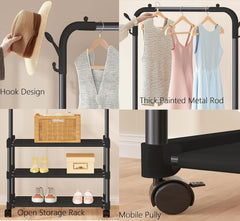Lukzer Metal Garment Stand with 2 & 3 Bottom Shelves – Durable Clothing Organizer (Black/White)