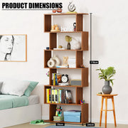 Lukzer 6-Layer S-Shaped Ladder Engineered Wood Open Bookshelf Rack (MR-002, Oak Brown)