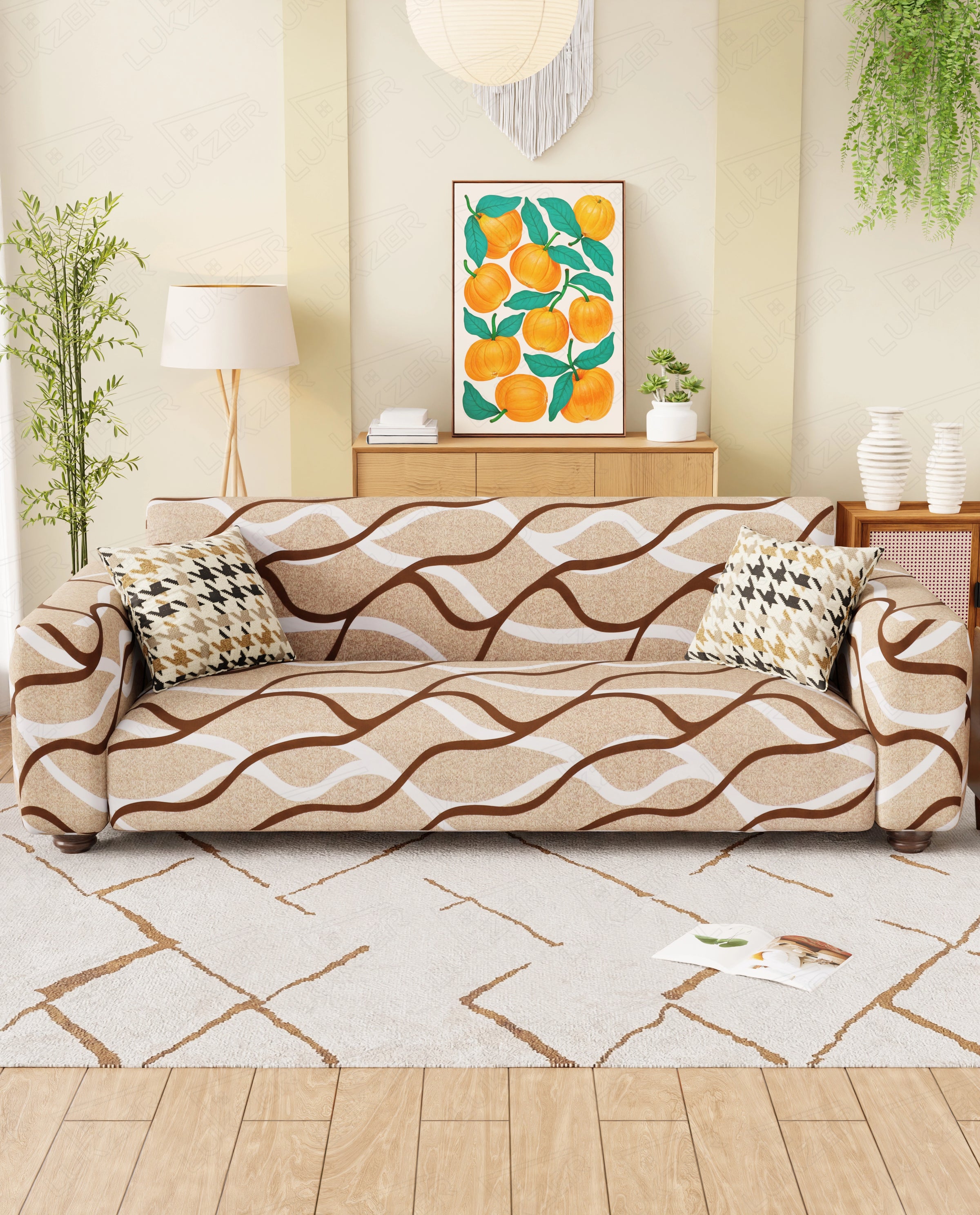 Lukzer Polyester Sofa Cover - Beige Lining (SC-021-01)