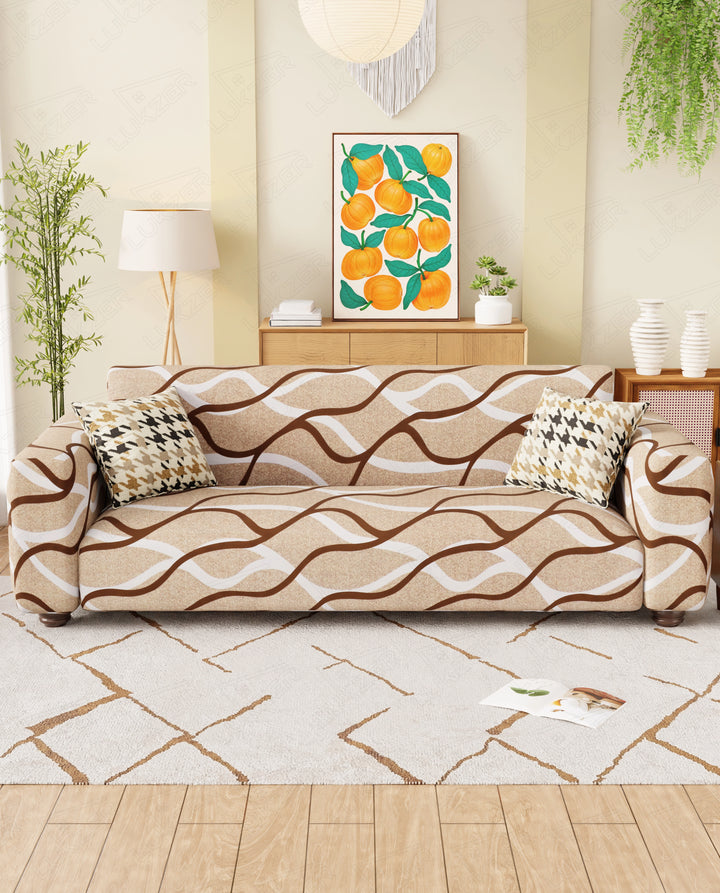 Lukzer Polyester Sofa Cover - Beige Lining (SC-021-01)