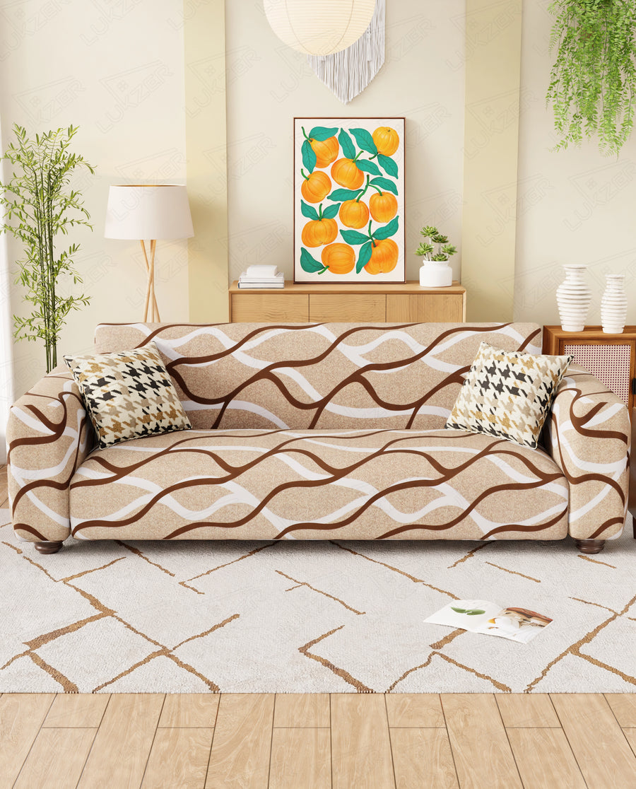 Lukzer Polyester Sofa Cover - Beige Lining (SC-021-01)