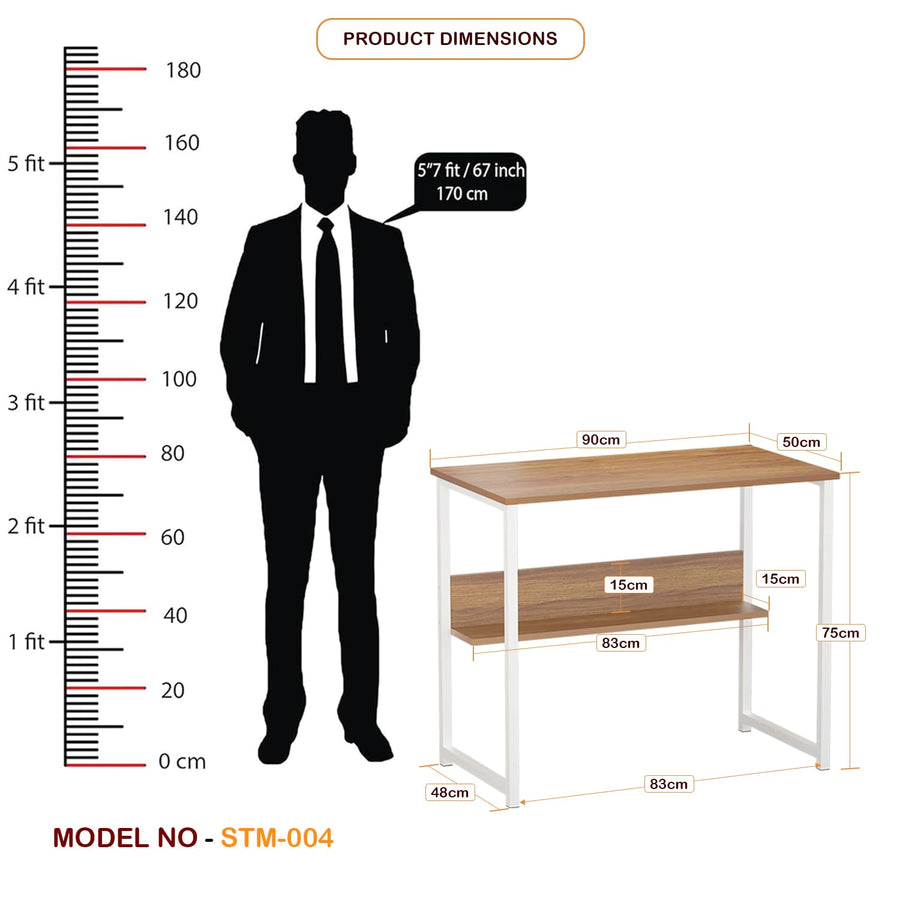 Lukzer Engineered Wood Office & Study Table with Open Bookshelf & Organiser (MST-004/White & Oak Brown)