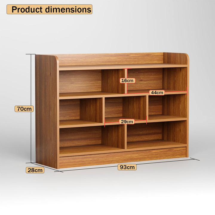 Lukzer Multipurpose 7-Section Storage Rack with 4 Shelves Bookcase Unit (MR-008/Oak Brown)