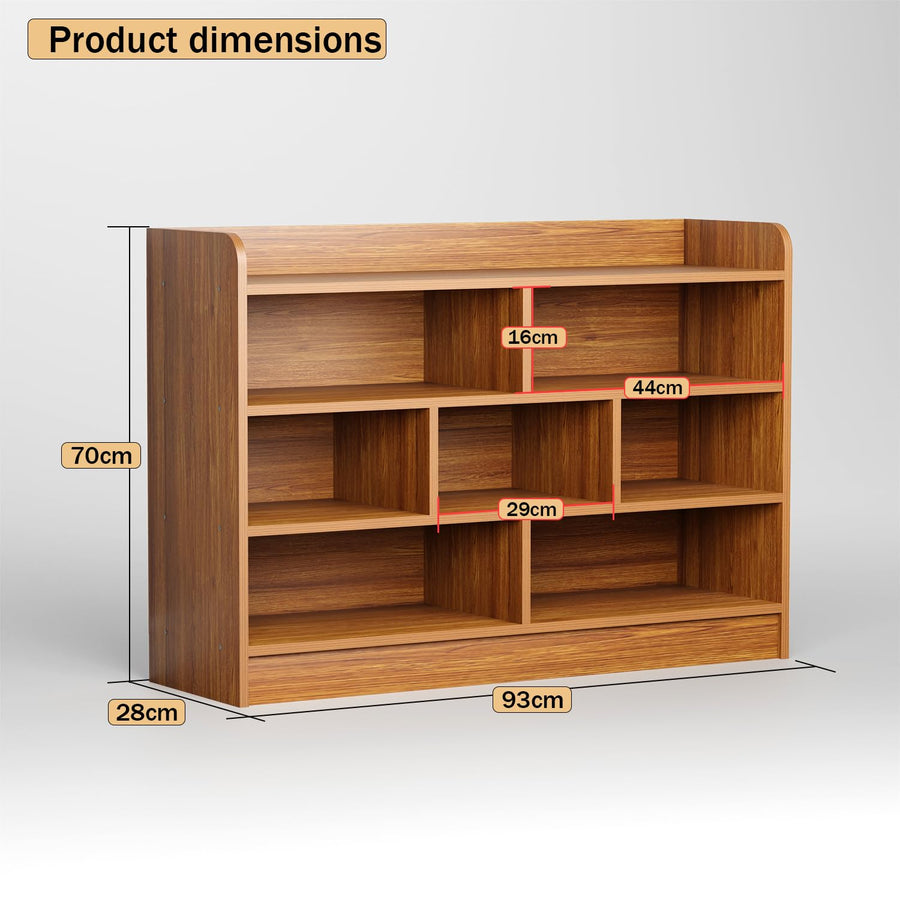 Lukzer Multipurpose 7-Section Storage Rack with 4 Shelves Bookcase Unit (MR-008/Oak Brown)