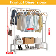 Lukzer Metal Cloth Stand with 2 Hanging Rods & Dual Storage Shelves (MGS-003/White)