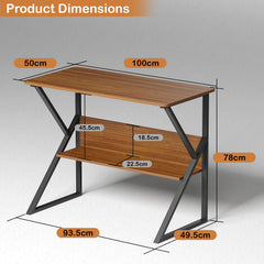 Lukzer Modern Engineered Wood Computer Desk with Bookshelf Oak Brown Top & Black Frame (MST-001)