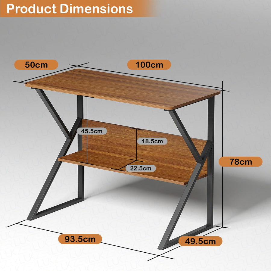Lukzer Modern Engineered Wood Computer Desk with Bookshelf Oak Brown Top & Black Frame (MST-001)
