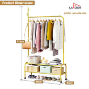 Lukzer Metal Garment Rack with Wheels & Double Bottom Storage Shelves (MGR-006/Gold)