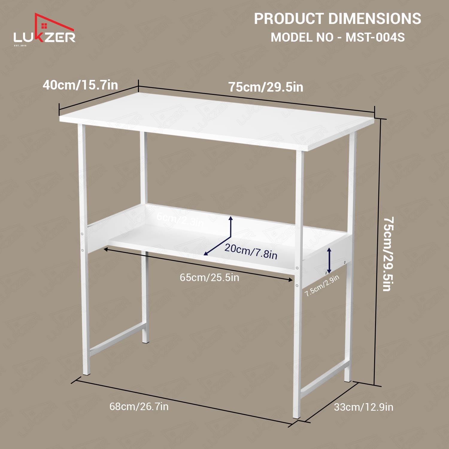 Lukzer Metal & Engineered Wood Kids Study Table with Open Shelf (MST-004S/White & White)