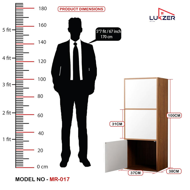 Lukzer 3-Tier Engineered Wood Cabinet Bookshelf Organizer with Magnetic Doors (MR-017/Oak Brown)
