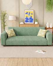 Lukzer Pastel Shades Textured Sofa Cover - Green Tangled Lines (SC-121-01)