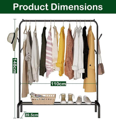 Lukzer Freestanding Metal Cloth Stand with Storage Shelf (MGS-001/Black)