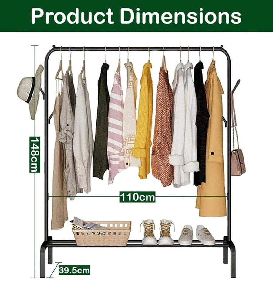 Lukzer Freestanding Metal Cloth Stand with Storage Shelf (MGS-001/Black)