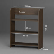 Lukzer 3‑Layer Rounded Edges Engineered Wood Open Rack Cabinet Bookshelf (MR‑016/Wenge)