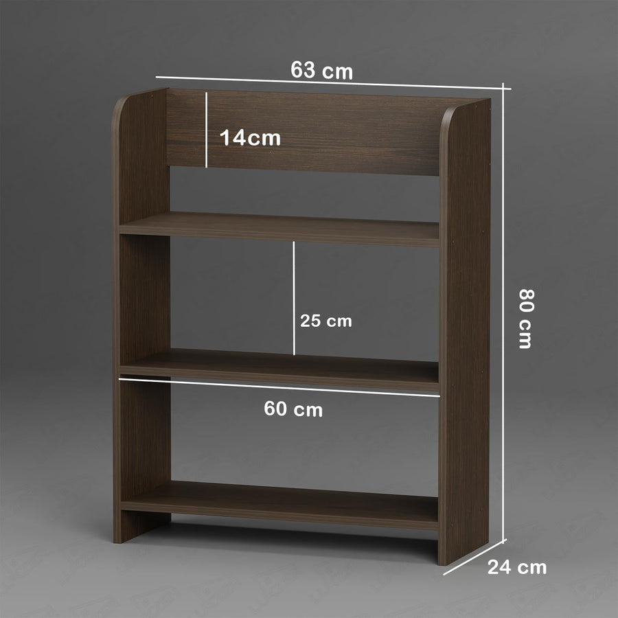 Lukzer 3‑Layer Rounded Edges Engineered Wood Open Rack Cabinet Bookshelf (MR‑016/Wenge)