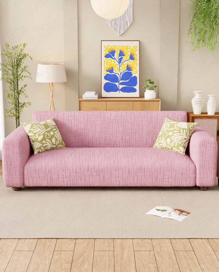 Lukzer Pastel Shades Textured Sofa Cover - Pink Tangled Lines (SC-122-01)