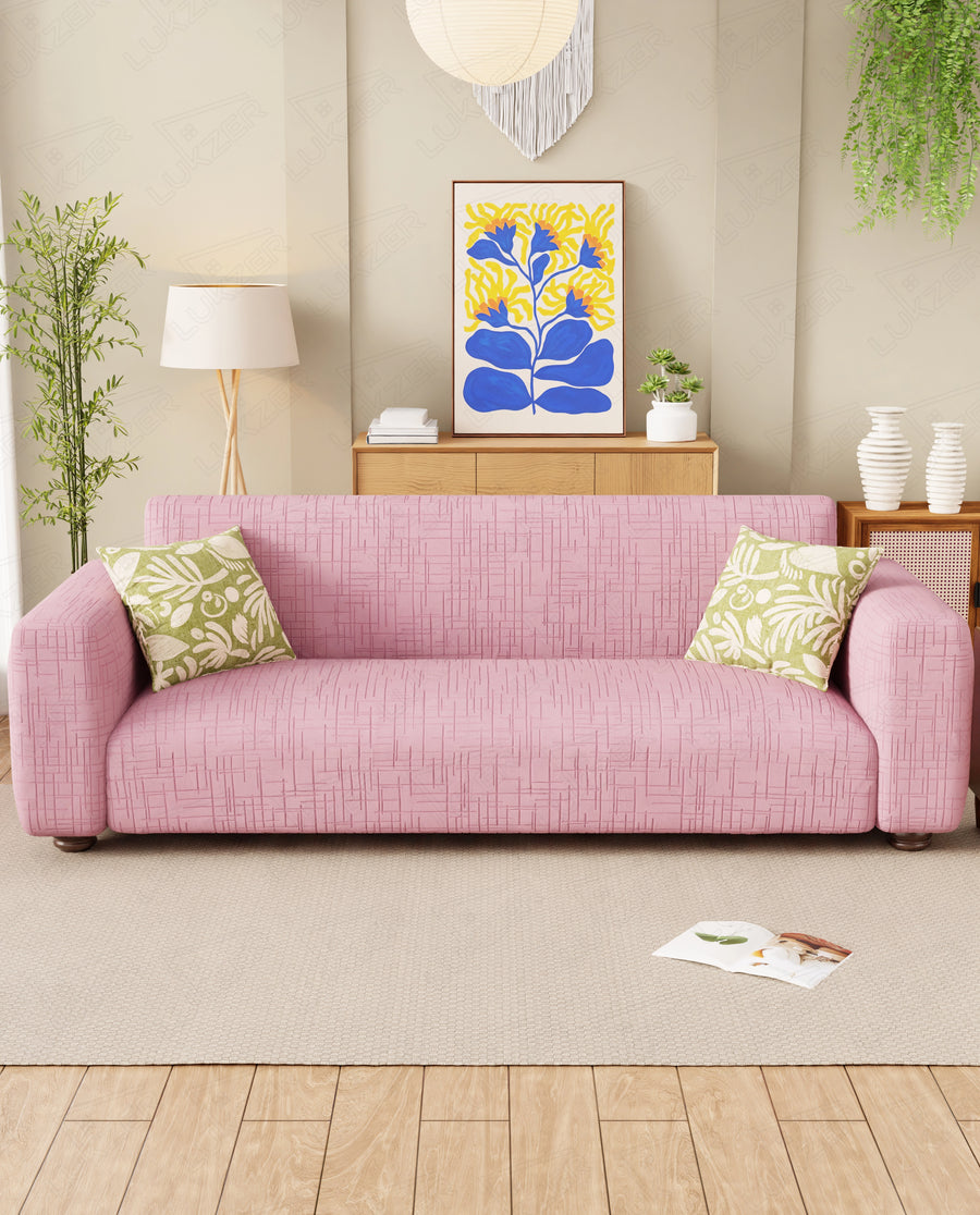 Lukzer Pastel Shades Textured Sofa Cover - Pink Tangled Lines (SC-122-01)