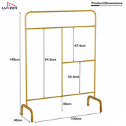 Lukzer MGS-005 Gold Metal Garment Stand with Bottom Shelf | Heavy-Duty Clothes Rack
