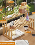 Lukzer Multipurpose Standing Shelf Rack for Kitchen Organizer | Bamboo Storage Rack for for Books, Plants, Decor & More | Lightweight, Durable Organizer for Living Room, Balcony & Office - (2,3,5,6 Tier)