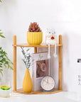 Lukzer Bamboo 2-Tier Corner Shelf Rack | Wooden Hexagon Side Table for Kitchen, Bathroom, Living Room, Office | Multipurpose Storage Organizer Stand for Plants, Books & Decor