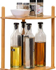 Lukzer Bamboo 2-Tier Corner Shelf Rack | Wooden Hexagon Side Table for Kitchen, Bathroom, Living Room, Office | Multipurpose Storage Organizer Stand for Plants, Books & Decor