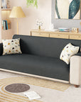 Lukzer Quilted Stipple Blue Sofa Cover Mat with Storage Side Pocket | 350 GSM Polyester Blend Full Coverage with Arms & Back Belt | Machine Washable Sofa Runner.