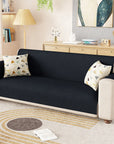 Lukzer Quilted Stipple Blue Sofa Cover Mat with Storage Side Pocket | 350 GSM Polyester Blend Full Coverage with Arms & Back Belt | Machine Washable Sofa Runner.