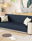 Lukzer Quilted Stipple Blue Sofa Cover Mat with Storage Side Pocket | 350 GSM Polyester Blend Full Coverage with Arms & Back Belt | Machine Washable Sofa Runner.