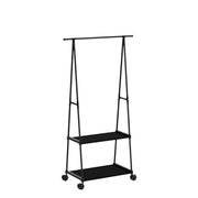 Lukzer A-Shaped Metal Garment Stand with Dual Storage Shelves & Wheels (MGR-010/Black)