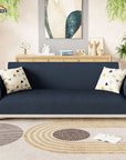 Lukzer Quilted Stipple Blue Sofa Cover Mat with Storage Side Pocket | 350 GSM Polyester Blend Full Coverage with Arms & Back Belt | Machine Washable Sofa Runner.