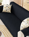 Lukzer Quilted Stipple Blue Sofa Cover Mat with Storage Side Pocket | 350 GSM Polyester Blend Full Coverage with Arms & Back Belt | Machine Washable Sofa Runner.