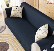Lukzer Quilted Stipple Blue Sofa Cover Mat with Storage Side Pocket | 350 GSM Polyester Blend Full Coverage with Arms & Back Belt | Machine Washable Sofa Runner.