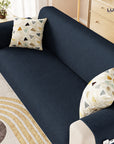 Lukzer Quilted Stipple Blue Sofa Cover Mat with Storage Side Pocket | 350 GSM Polyester Blend Full Coverage with Arms & Back Belt | Machine Washable Sofa Runner.