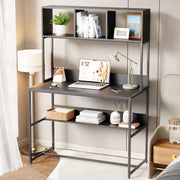 Lukzer Wooden & Metal Study Desk with 3 Storage Shelf & Open Bookshelf for Home (MST-011/Black & Black)