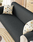 Lukzer Quilted Stipple Blue Sofa Cover Mat with Storage Side Pocket | 350 GSM Polyester Blend Full Coverage with Arms & Back Belt | Machine Washable Sofa Runner.